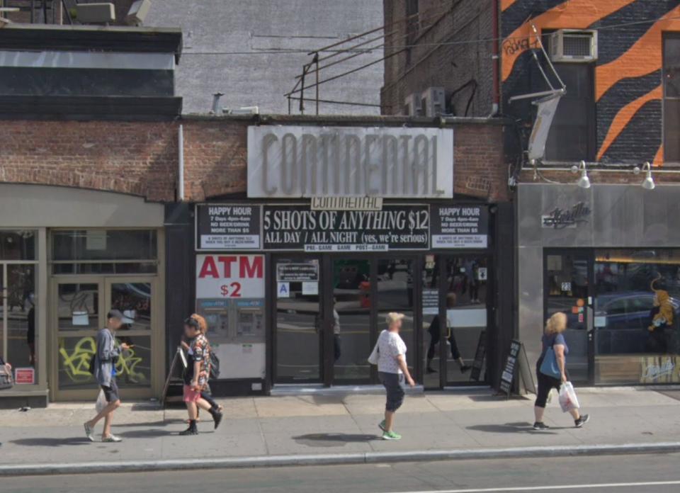 A September 2017 photo of the exterior of Continental, a Manhattan bar&nbsp;whose signage about the word "literally" caused a stir this week. (Photo: Google Maps)