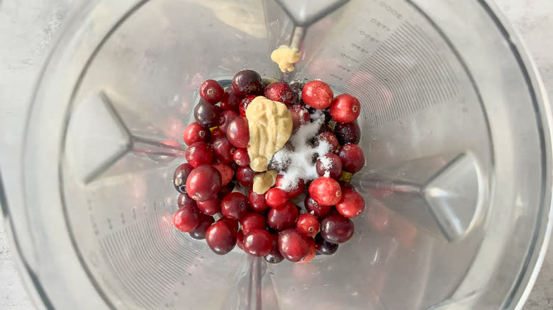 cranberry dressing in blender before blending