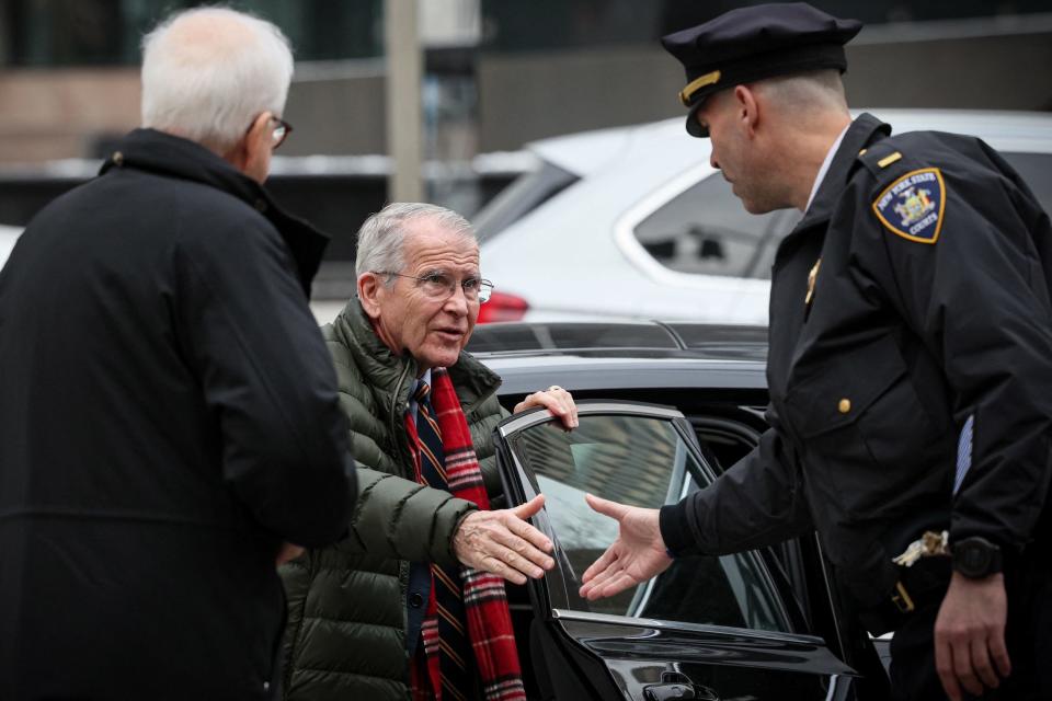 Oliver North arrives at the NRA civil corruption trial in New York.
