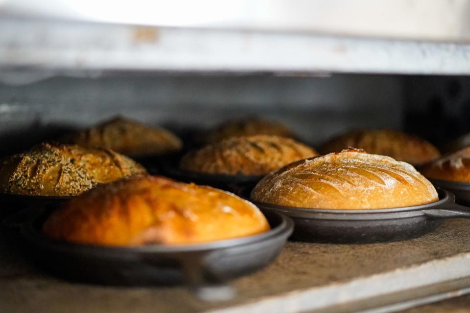 Bread, baking in the oven at Jyan Isaac Bread.