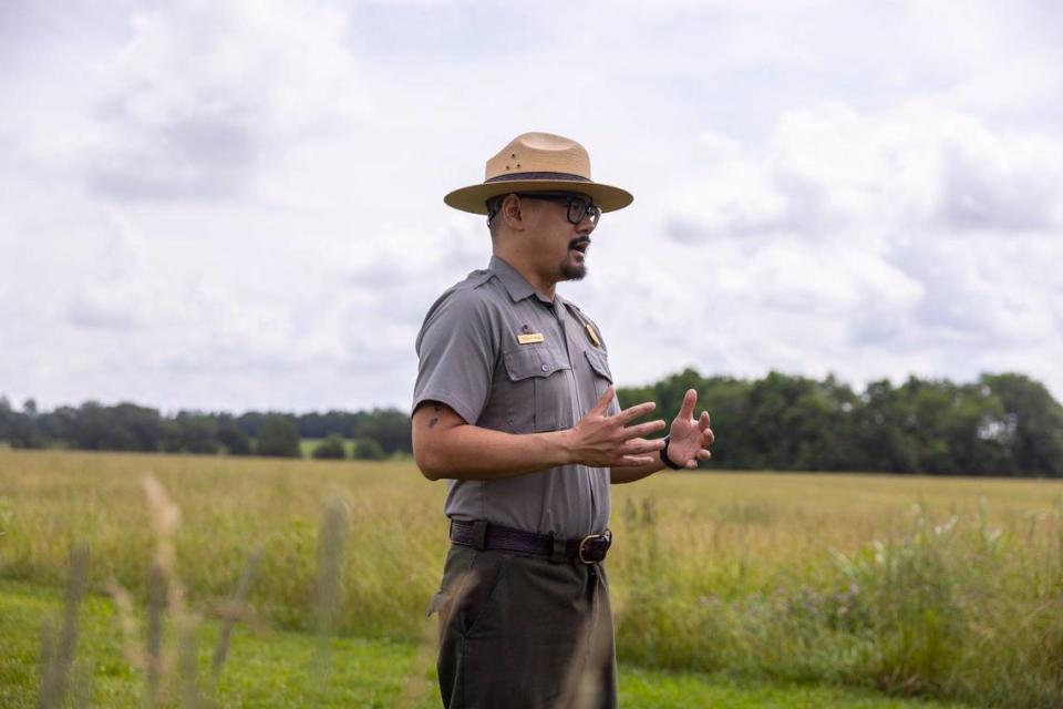 Steve Phan, chief of interpretation at Camp Nelson National Monument, speaks about the site’s history in Nicholasville.