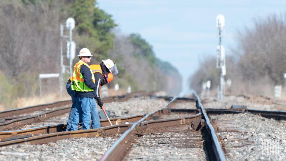 Rail yard workers in Old Town Springs in North Houston. (Jim Allen/FreightWaves)