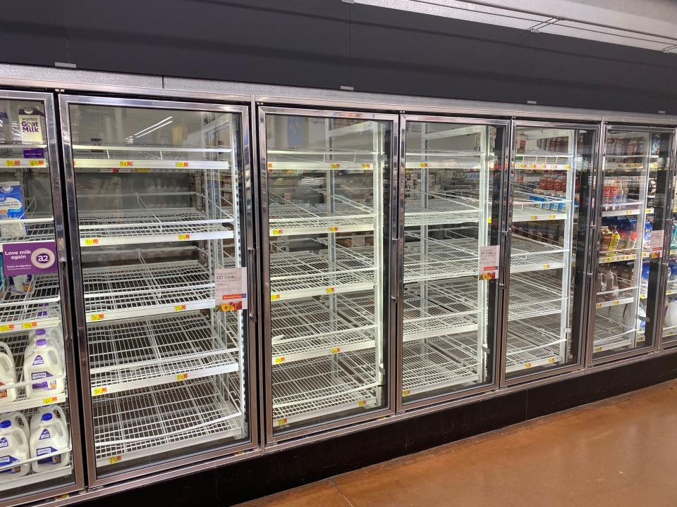 Empty dairy case in Colorado in October 2021.