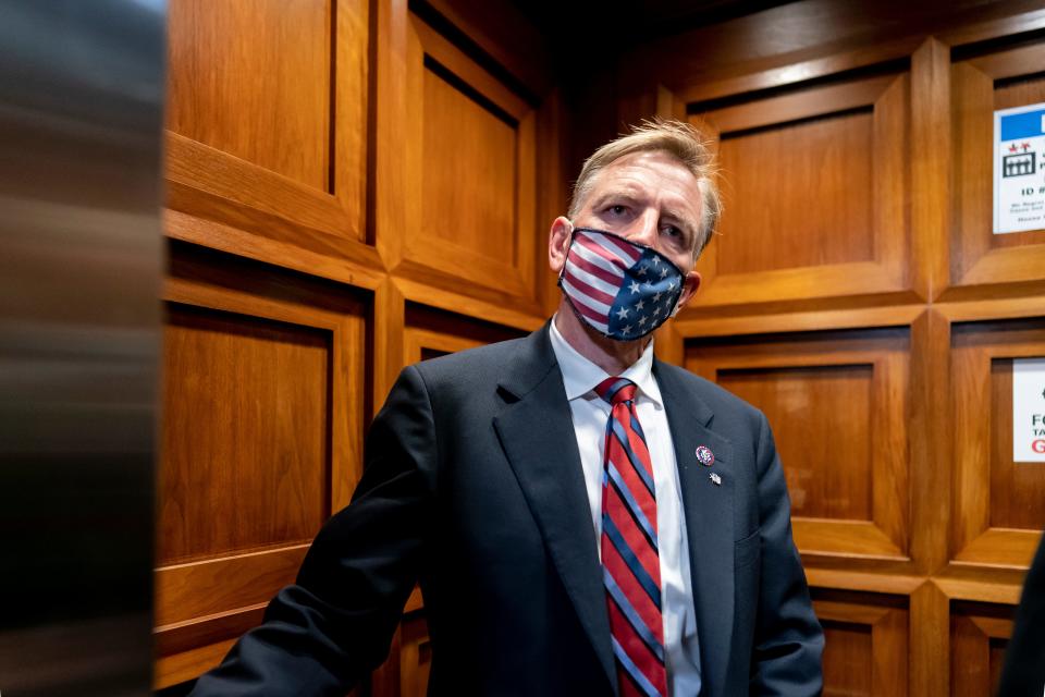 Republican Rep. Paul Gosar of Arizona takes an elevator on Capitol Hill on Wednesday as the House of Representatives prepared to vote on a resolution to formally rebuke him for his tweeting of an animated video that has been described as promoting violence against political opponents.