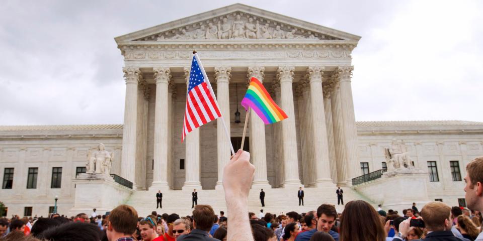Crowds gather outside the Supreme Court after same-sex marriage was legalized nationwide in June of 2015.