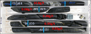 Drill intercepts from VB21-013 showing mineralization