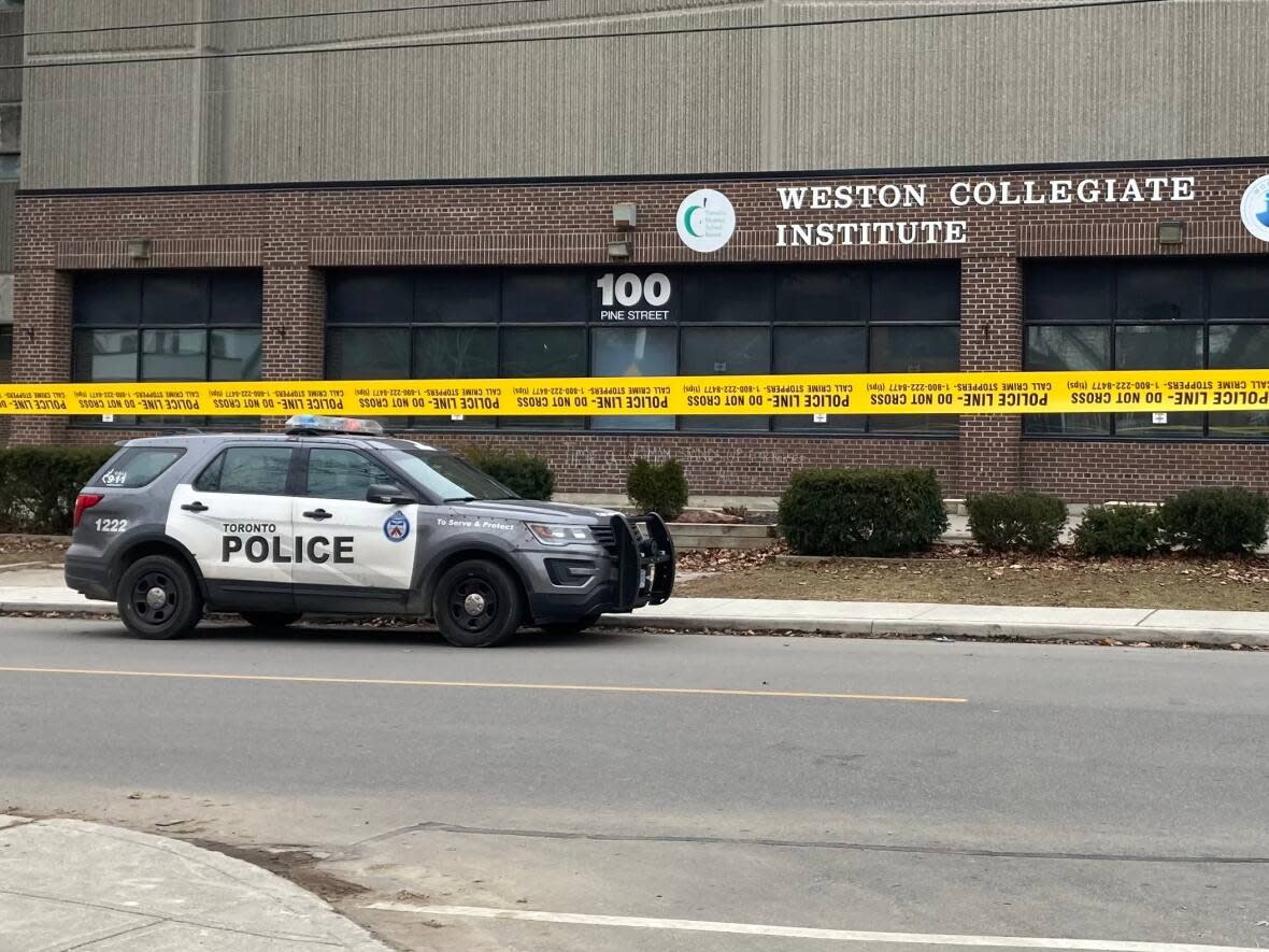 Two teens are facing charges connected to a shooting outside a Toronto high school Thursday, police say. (Christopher Langenzarde/CBC - image credit)