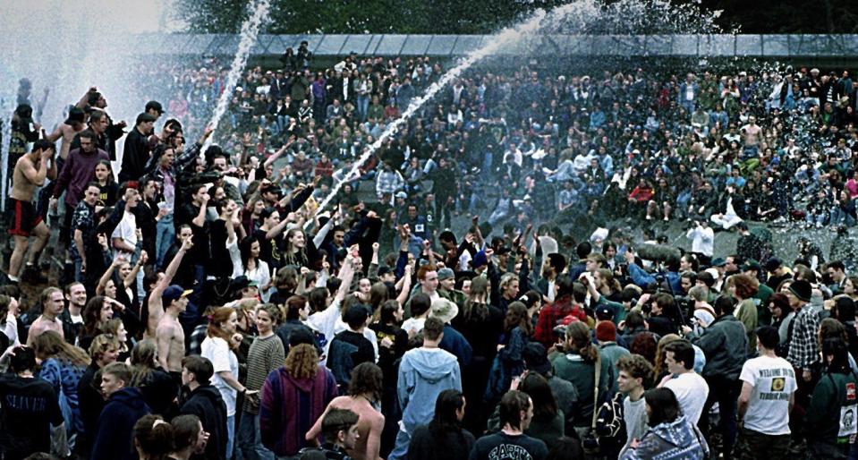 Nirvana fans at a memorial in Seattle in 1994.