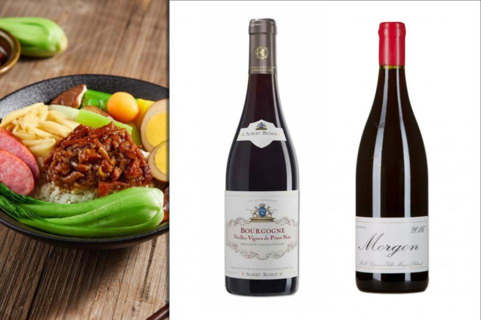 （左起）亞伯畢修黑皮諾老藤紅酒<br>Maison Albert Bichot VV de Pinot Noir Bourgogne / Pinot Noir / NT$750<br>拉皮耶酒莊摩恭紅酒<br>Domaine Lapierre Morgon / Gamay / NT$980