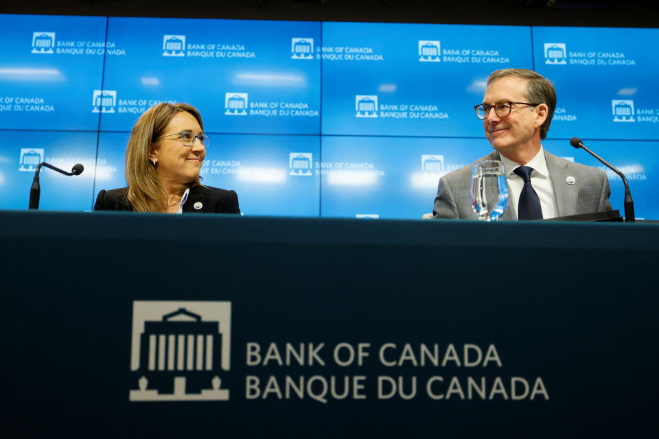 Bank of Canada Governor Tiff Macklem and Senior Deputy Governor of the Bank of Canada Carolyn Rogers take part in a news conference, after cutting key interest rate for the first time in four years, in Ottawa, Ontario, Canada June 5, 2024. REUTERS/Blair Gable