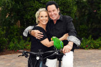 <p>Vegas mainstay Wayne Newton and his wife Kathleen have a portrait session at home with their feathered friend on Friday.</p>