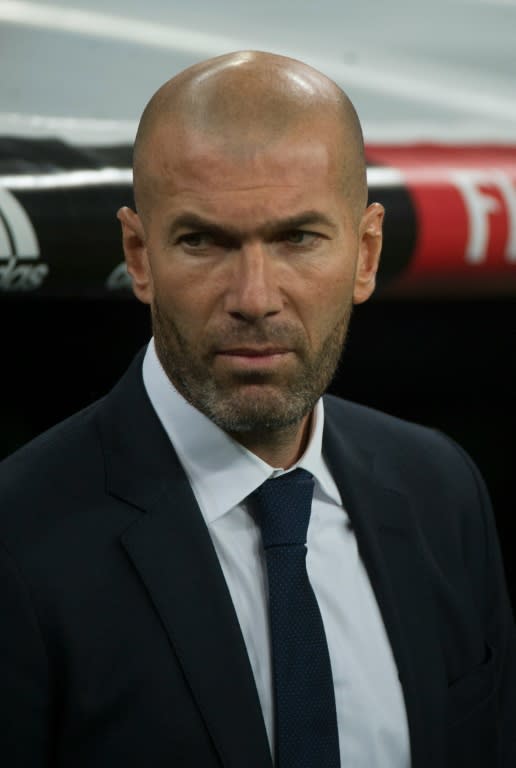 Real Madrid's French coach Zinedine Zidane looks on before the Spanish league football match Real Madrid CF vs RCD Espanyol at the Santiago Bernabeu stadium in Madrid on January 31, 2016