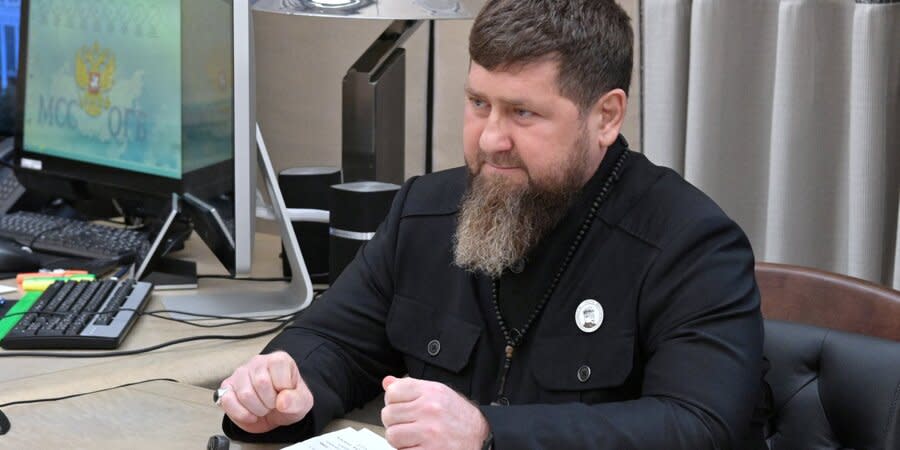 Ramzan Kadyrov at a meeting with Russian Prime Minister Mikhail Mishustin, April 27, 2023