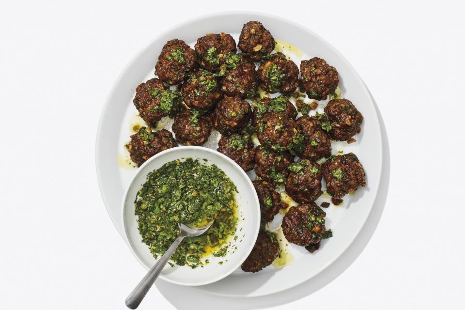 Crispy Sheet-Pan Meatballs with Salsa Verde