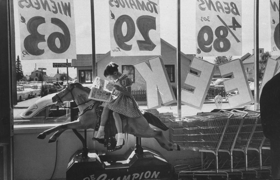 <p>Kiddie rides became the staple in the '50s and '60s, and can still be found in some stores today. The coin-operated machines were a huge moneymaker for stores and in 1953 were named that year's <a href="https://www.theatlantic.com/technology/archive/2014/12/the-rise-and-fall-of-the-american-kiddie-ride/383942/" rel="nofollow noopener" target="_blank" data-ylk="slk:fastest-growing business;elm:context_link;itc:0;sec:content-canvas" class="link ">fastest-growing business</a>.</p>