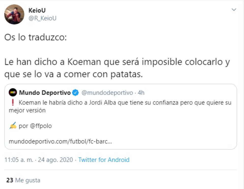 Enfado entre los culés porque Ronald Koeman cuente con Jordi Alba