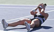 Mar 17, 2019; Indian Wells, CA, USA; Bianca Andreescu (CAN) reacts at match point as she defeats Angelique Kerber (not pictured) in the final match of the BNP Paribas Open at the Indian Wells Tennis Garden. Mandatory Credit: Jayne Kamin-Oncea-USA TODAY Sports