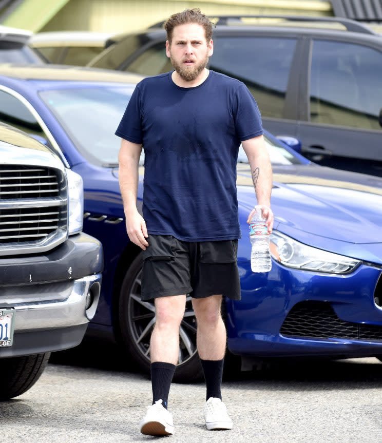 Slim… Jonah Hill piles off the pounds – Credit: Us Weekly