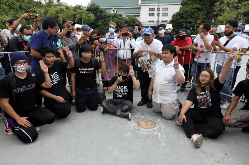 Pro-democracy protesters take part in a mass rally in Bangkok