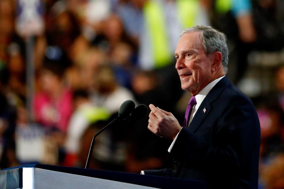 Former New York City Mayor Michael Bloomberg delivers remarks on the third day of the Democratic National Convention at the Wells Fargo Center, July 27, 2016 in Philadelphia, Pennsylvania.