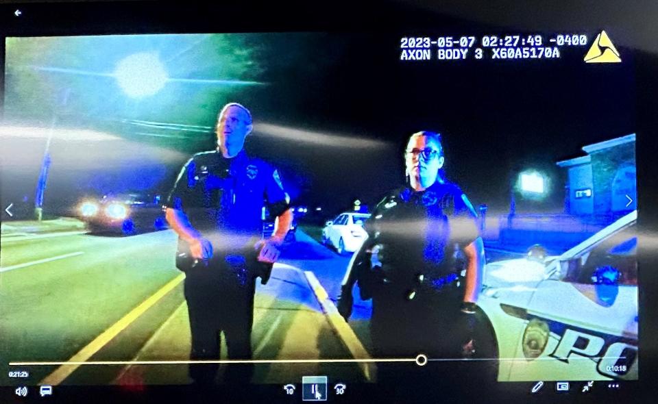 Sgt. Brian Smith and Officer Kiersten Oliver of the Tallahassee Police Department are seen on TPD body-camera video during the May 7, 2023, arrest of Calvin Riley Sr.