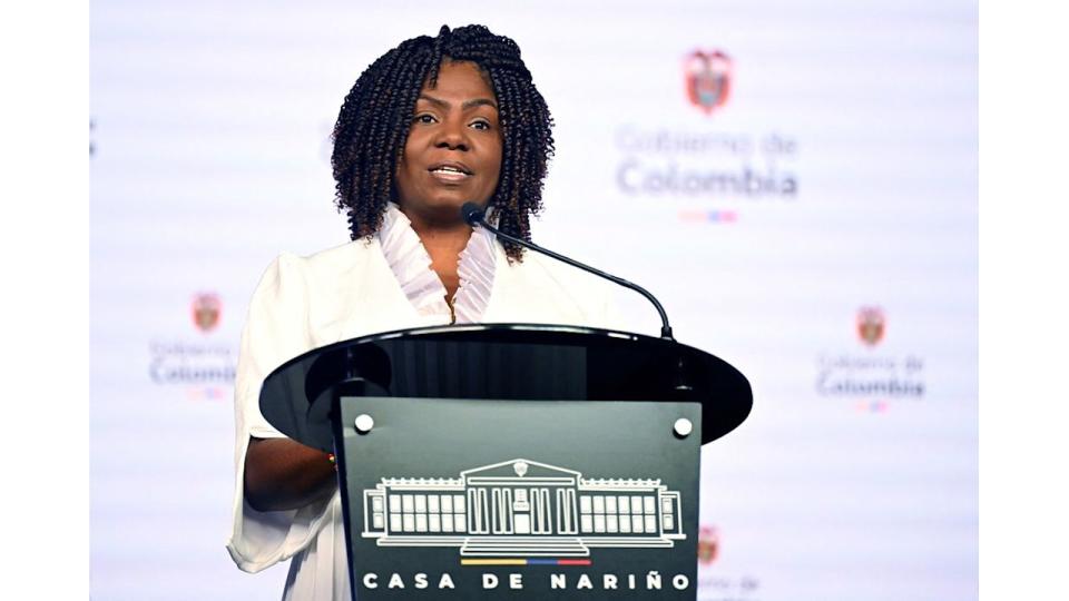 Colombia's Vice President Francia Marquez speaks during a press conference to announced details of the visit of Britain's Prince Harry and his wife Meghan Markle, in Bogota 