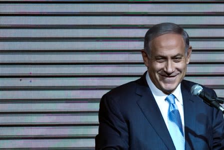 FILE PHOTO: Israeli Prime Minister Benjamin Netanyahu delivers a speech to supporters at party headquarters in Tel Aviv, Israel