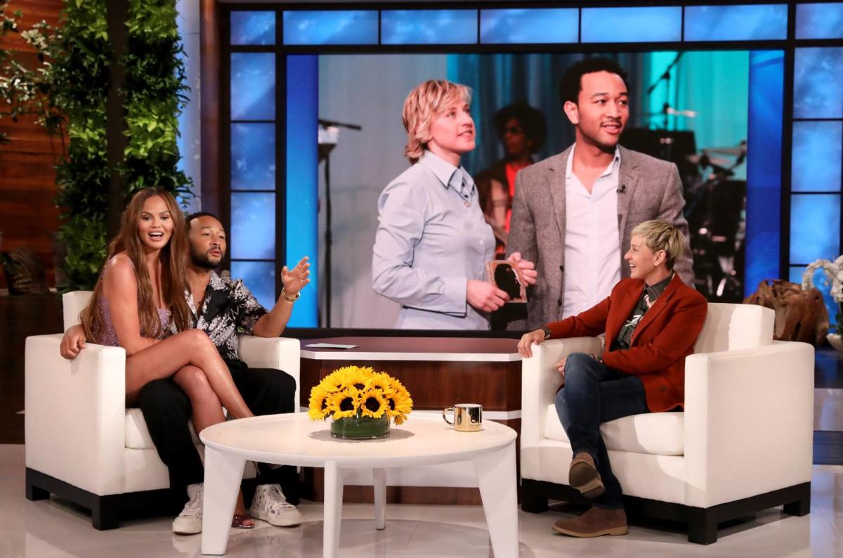 Chrissy Teigen Nearly Flashes Ellen Degeneres During Surprise Show Visit With John Legend Watch 6209