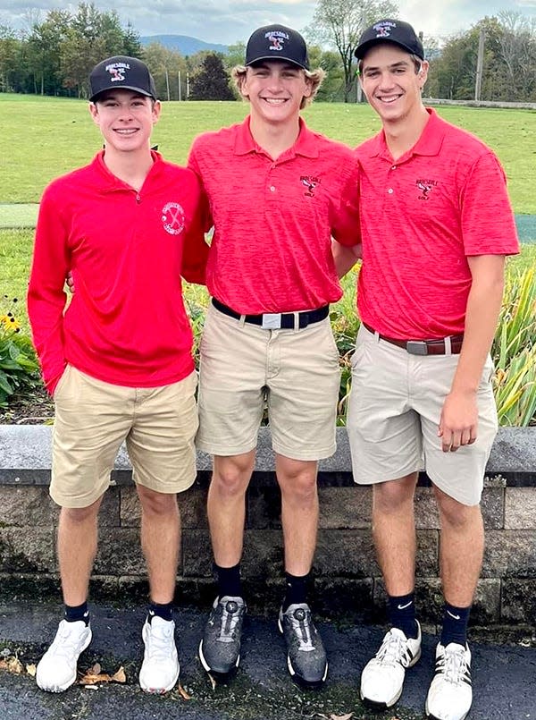 Three Honesdale golfers have qualified to compete at the 2023 District 2 Class AAA Championships at Fox Hill Country Club. Shown are (from left): Lucas Stephens, Peter Modrovsky, Nate Greene.