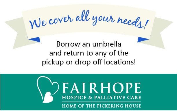 FAIRHOPE has placed umbrellas around Fairfield County to use and borrow.