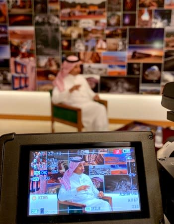 Ahmed Al Khateeb, Chairman of the Saudi commission for tourism and national heritage gestures during an interview with Reuters in Riyadh