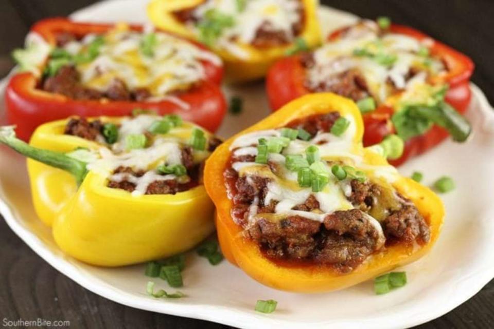 <p>Southern Bite</p><p>Your kids will love to eat these burger-fied stuffed pepper, and you will love how easy they are to make. </p><p><strong>Get the recipe: <a href="https://southernbite.com/sloppy-joe-stuffed-peppers/" rel="nofollow noopener" target="_blank" data-ylk="slk:Sloppy Joe Stuffed Peppers;elm:context_link;itc:0;sec:content-canvas" class="link ">Sloppy Joe Stuffed Peppers</a></strong></p>