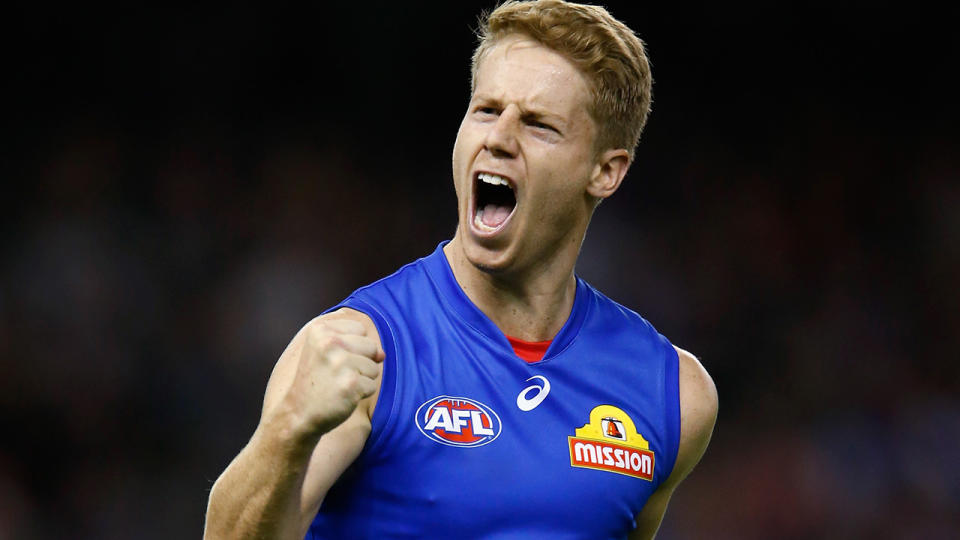 Lachie Hunter, pictured here in action for the Western Bulldogs in 2018.