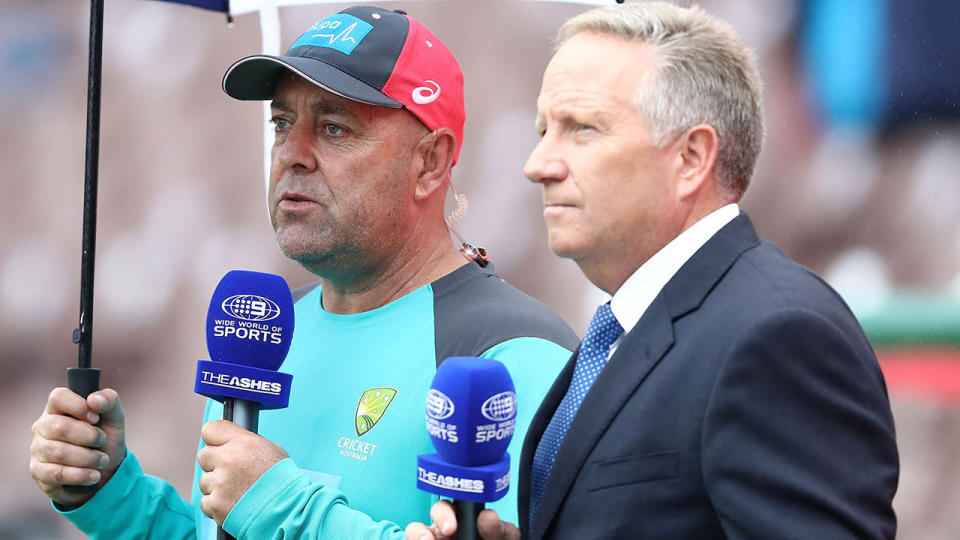 Darren Lehmann and Ian Healy. (Photo by Ryan Pierse/Getty Images)