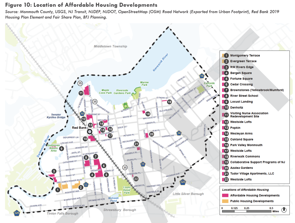 Map of affordable development in Red Bank's draft master plan