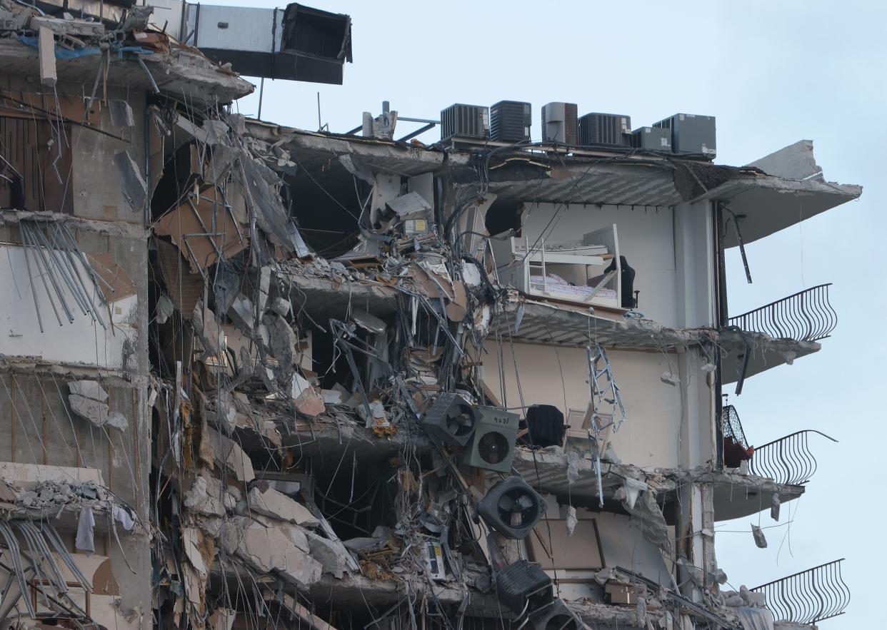 A portion of the 12-story condo tower crumbled to the ground during a partially collapse of the building on June 24, 2021 in Surfside, Florida.