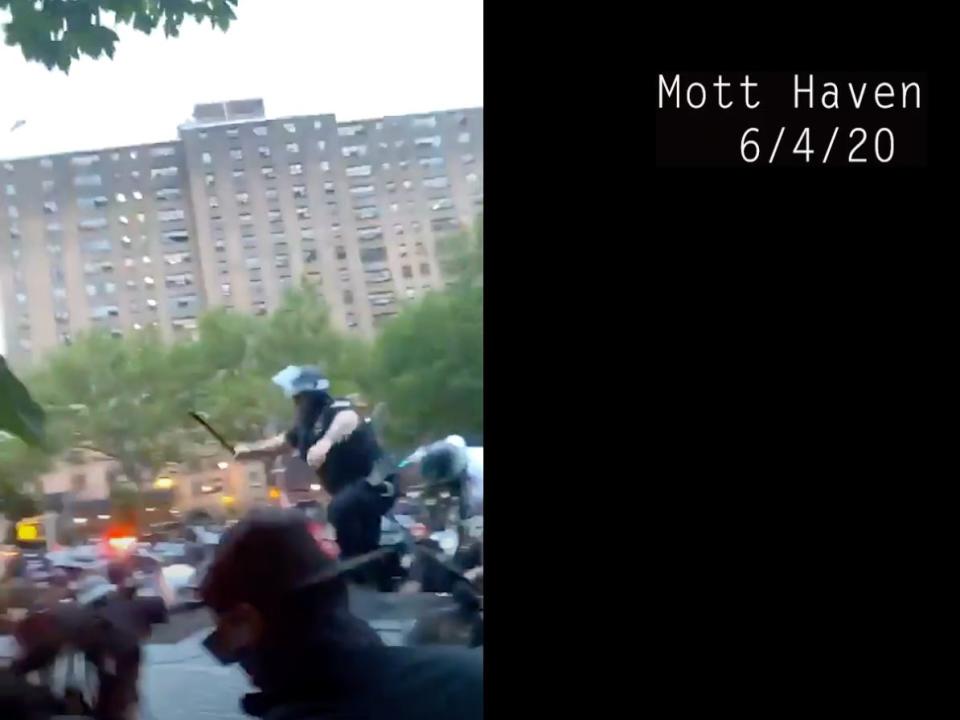 An image from citizen cellphone video compiled in a class action lawsuit alleging NYPD misconduct during George Floyd protests in the summer of 2020.