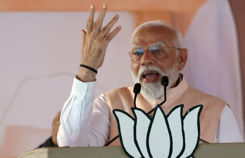 FILE PHOTO: Indian PM Modi attends an election campaign rally, in Meerut