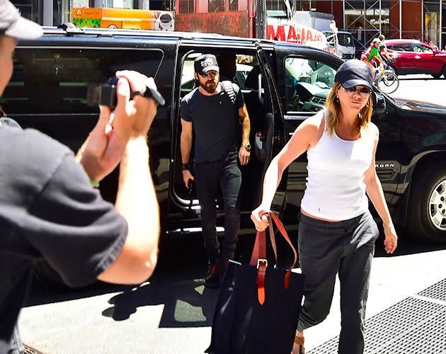 A recent snap of Jennifer Aniston and Justin Theroux in New York. Photo: Getty