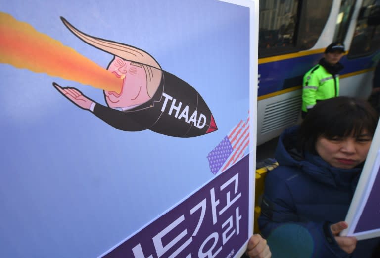 South Korean protesters rally against the planned deployment of the US Terminal High-Altitude Area Defense (THAAD) missile-defence system. in Seoul on February 28, 2017