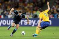 KIEV, UKRAINE - JUNE 15: Steven Gerrard of England on the ball during the UEFA EURO 2012 group D match between Sweden and England at The Olympic Stadium on June 15, 2012 in Kiev, Ukraine. (Photo by Scott Heavey/Getty Images)