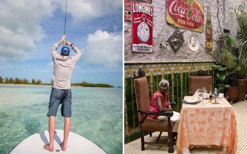 From left: Fly-fishing at Cayo Largo, an island off Cuba’s southern coast; San Cristobal, a paladar in Havana.