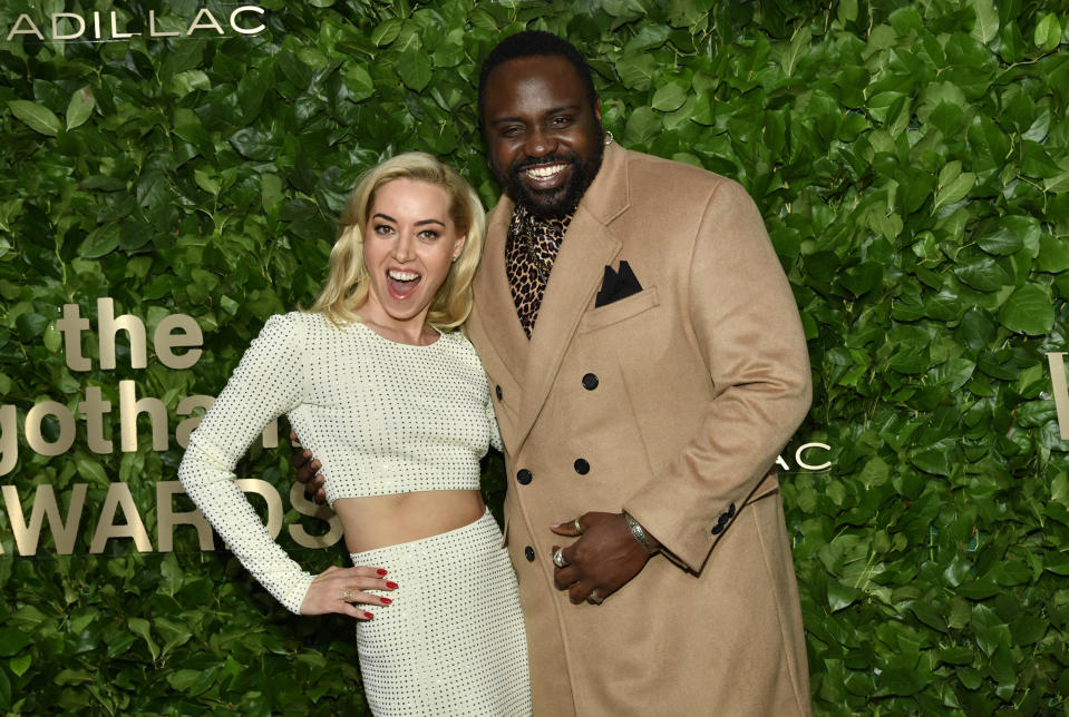 Aubrey Plaza, left, and Brian Tyree Henry attends the Gotham Independent Film Awards at Cipriani Wall Street on Monday, Nov. 28, 2022, in New York. (Photo by Evan Agostini/Invision/AP)