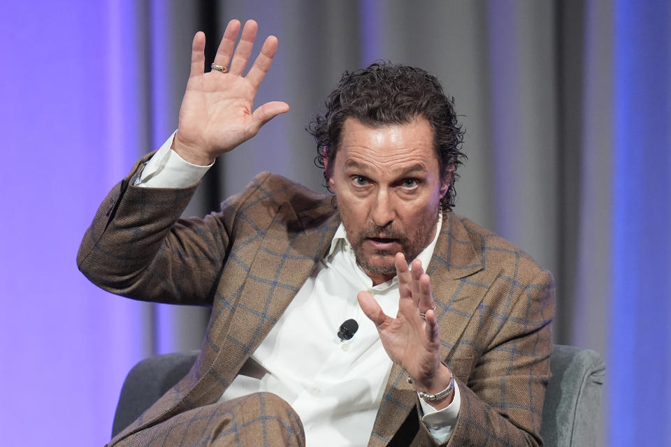 Actor Matthew McConaughey speaks at the 2024 summer meeting of the National Governors Association Friday, July 12, 2024, in Salt Lake City. (AP Photo/Rick Bowmer)