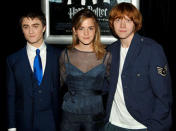 <p>Premiere: Daniel Radcliffe, Emma Watson and Rupert Grint at the NY premiere of Warner Bros. Pictures' Harry Potter and the Goblet of Fire - 11/12/2005 Photo: Dimitrios Kambouris, Wireimage.com</p>