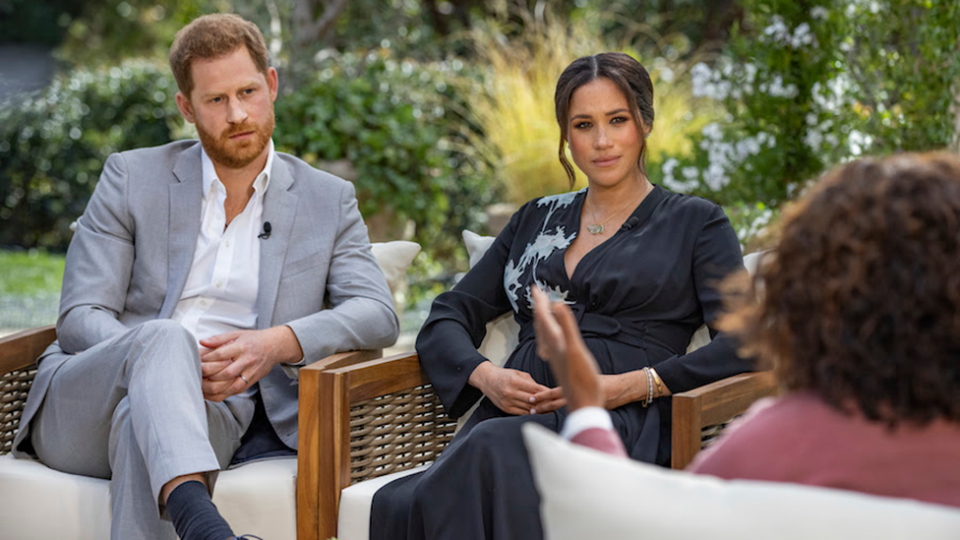 Prince Harry and Meghan Markle during their CBS interview with Oprah Winfrey