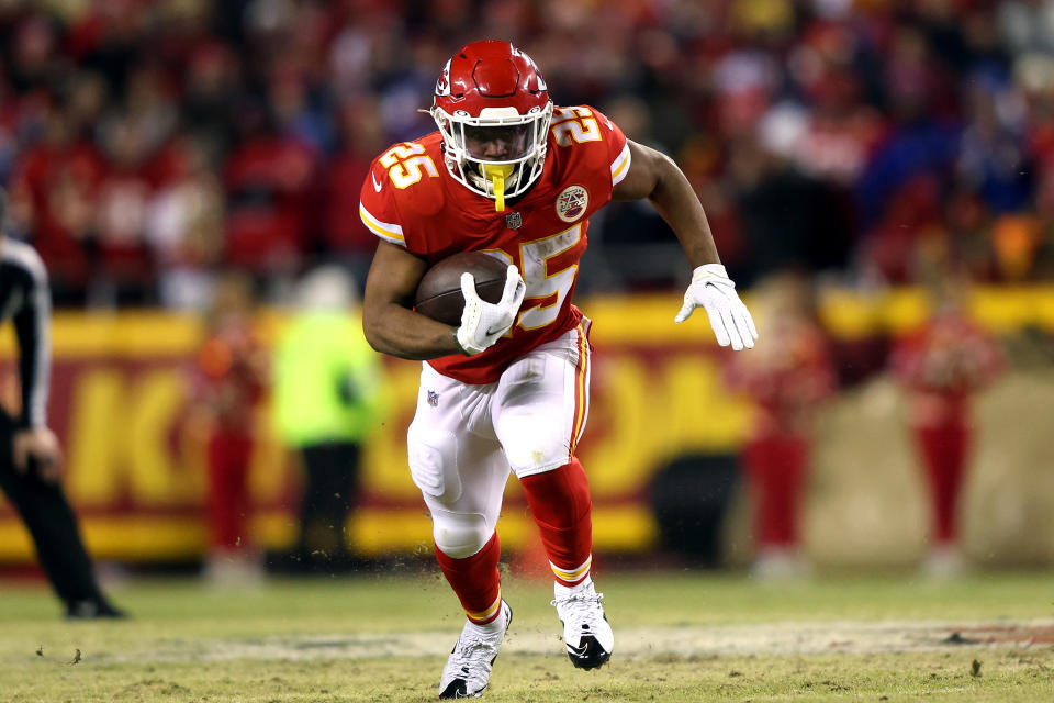 Clyde Edwards-Helaire #25 of the Kansas City Chiefs is a post-hype fantasy sleeper