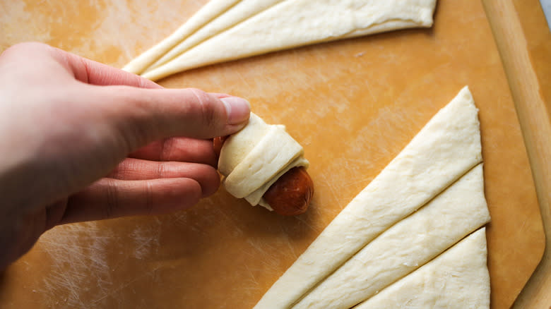rolling smokie in dough
