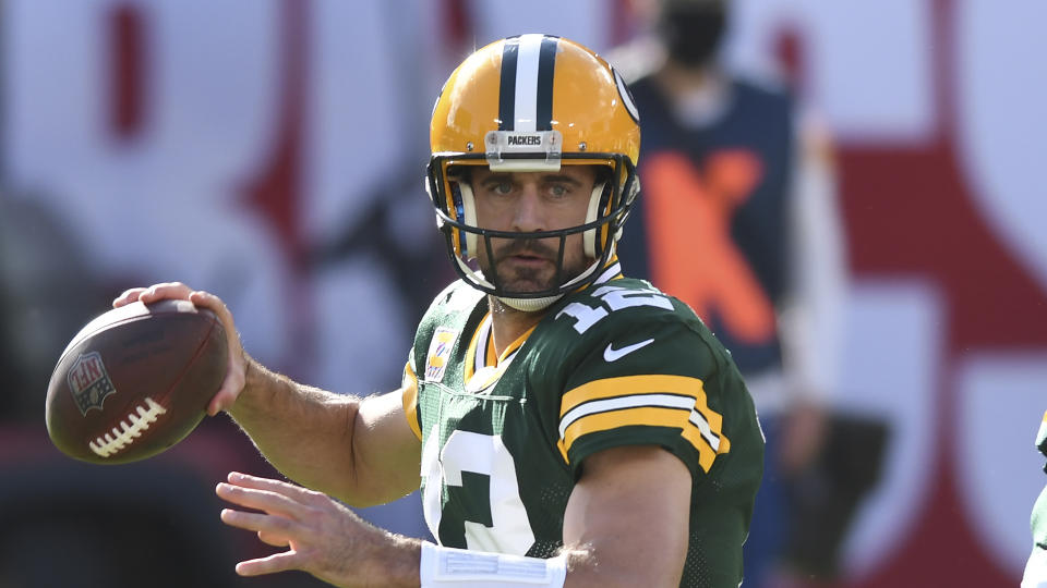Green Bay Packers quarterback Aaron Rodgers throws a pass against the Tampa Bay Buccaneers.