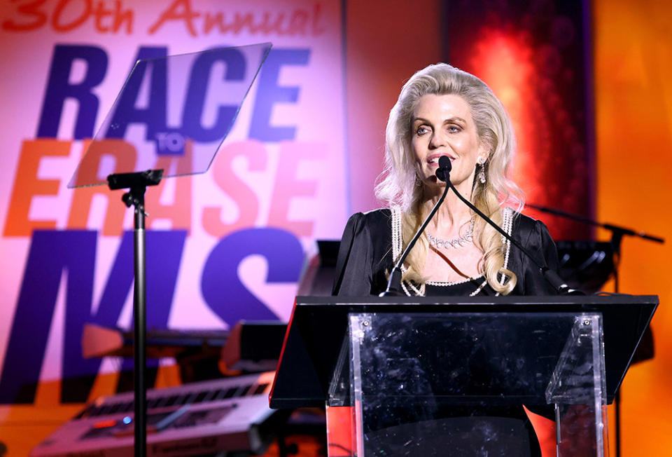 Race to Erase MS Founder Nancy Davis speaks onstage during the 30th Annual Race To Erase MS Gala at Fairmont Century Plaza on June 02, 2023 in Los Angeles, California.